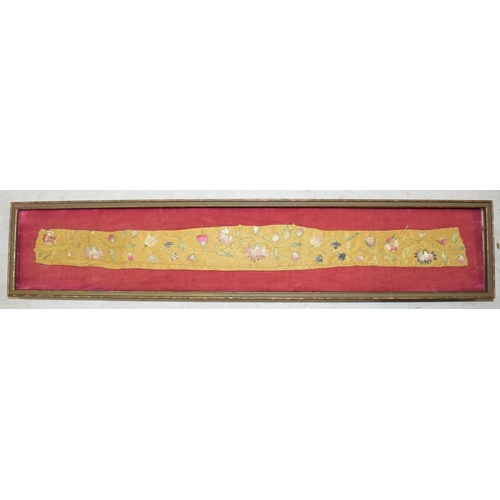 320 - Late 17th / 18 century embroidery silkwork with floral design, 51cm long.