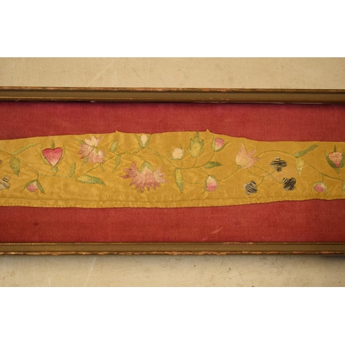 320 - Late 17th / 18 century embroidery silkwork with floral design, 51cm long.