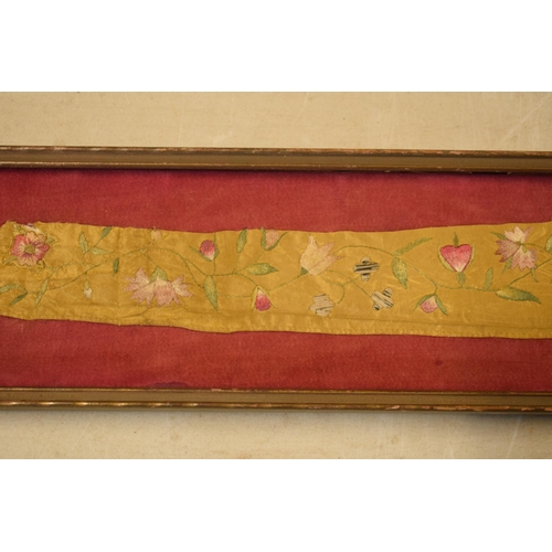 320 - Late 17th / 18 century embroidery silkwork with floral design, 51cm long.