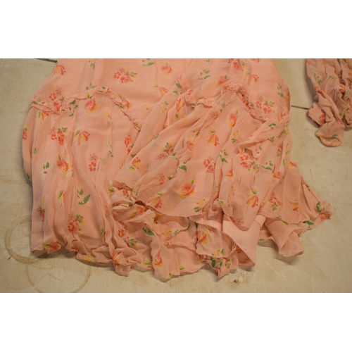 321 - 1930s pink floral summer dress together with a similar vintage white blouse (2).