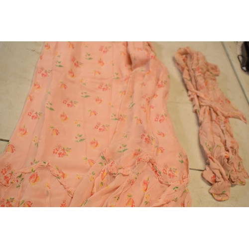 321 - 1930s pink floral summer dress together with a similar vintage white blouse (2).