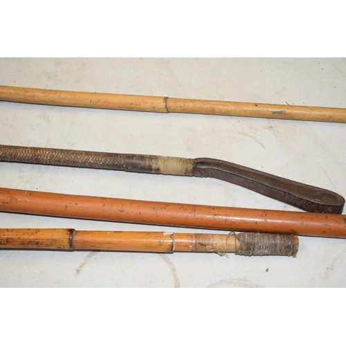 323 - Country interest: a collection of sticks and riding crops to include leather topped cane, horn handl... 