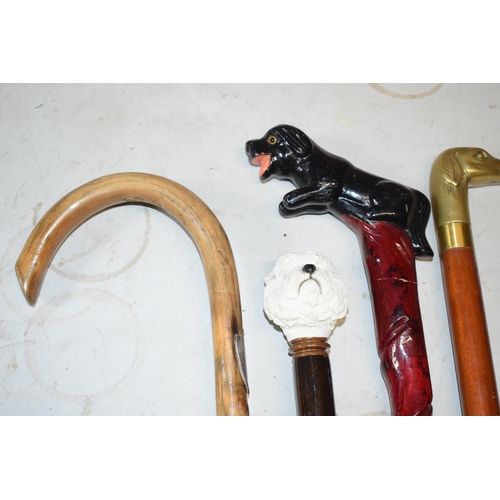 324 - A collection of vintage and similar walking sticks, some with ornate handles such as a terrier, horn... 