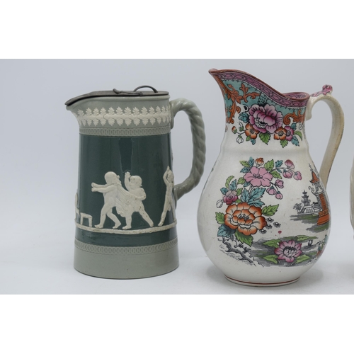 45 - A collection of 19th century pottery to include Staffordshire wheat / corn pitcher, a Dudson water j... 