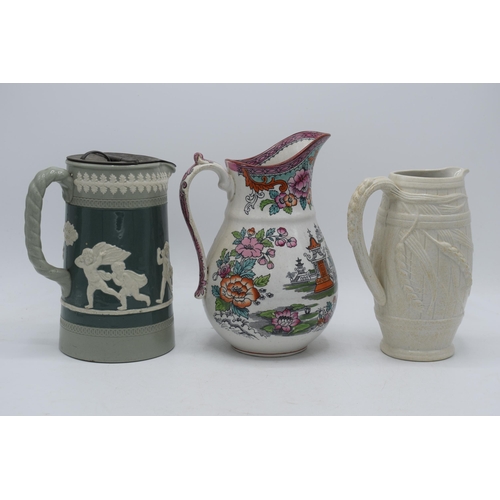 45 - A collection of 19th century pottery to include Staffordshire wheat / corn pitcher, a Dudson water j... 