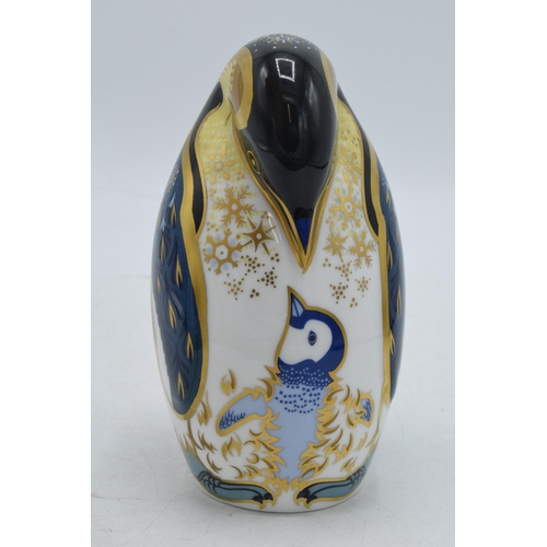 5 - Royal Crown Derby paperweight Penguin and Chick, second quality with stopper.