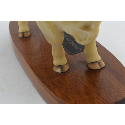 65 - Beswick Charolais Bull on wooden base (chip to front right hoof).