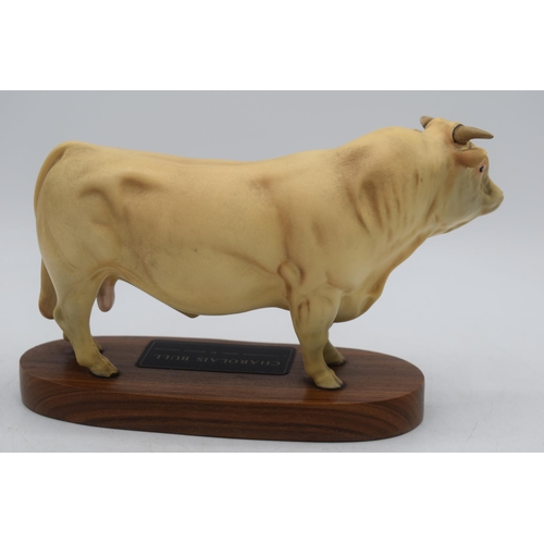 72 - Beswick Charolais Bull on wooden plinth A2463 (chip / graze to right ear).