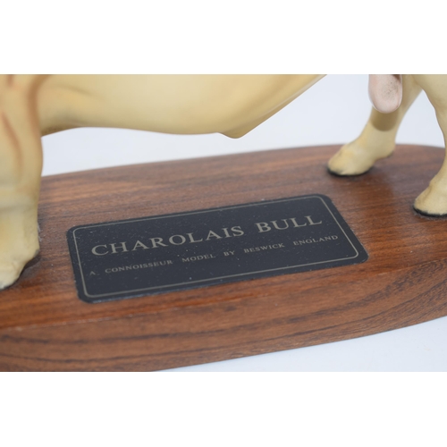 72 - Beswick Charolais Bull on wooden plinth A2463 (chip / graze to right ear).