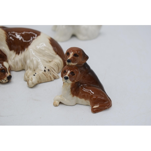 76 - A collection of Beswick and Royal Doulton dogs to include Sealyham Terriers, Beagles and lying Spani... 