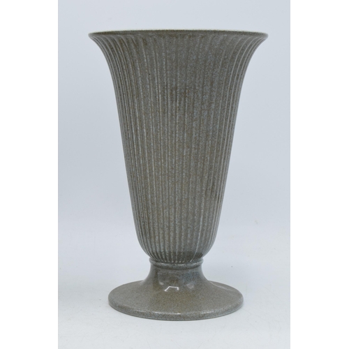 89 - A pair of Wedgwood ribbed trumpet vases in a speckled grey glaze, impressed and printed marks to bas... 