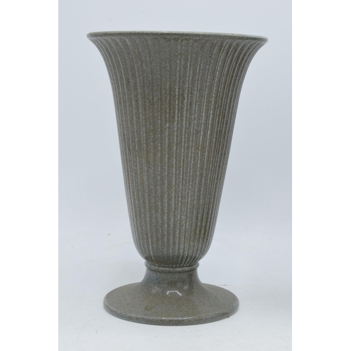 89 - A pair of Wedgwood ribbed trumpet vases in a speckled grey glaze, impressed and printed marks to bas... 