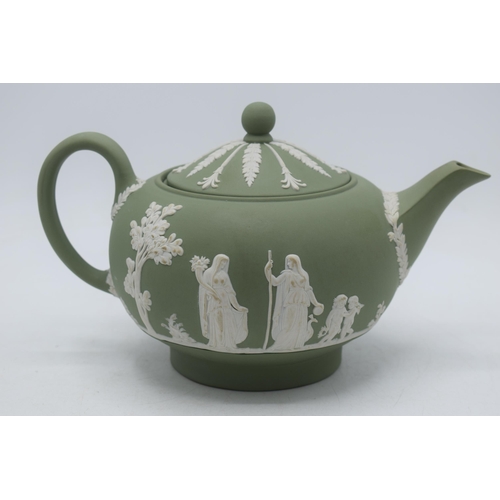 91 - Wedgwood Jasperware sage green teapot.