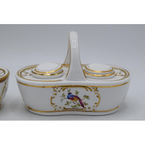 99 - Spode china inkstand in the Chelsea Bird pattern together with another similar example (2).