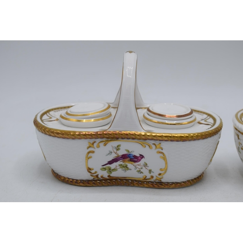 99 - Spode china inkstand in the Chelsea Bird pattern together with another similar example (2).