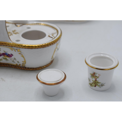 99 - Spode china inkstand in the Chelsea Bird pattern together with another similar example (2).