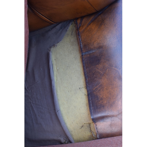 403 - Brown leather deep buttoned Chesterfield three seater sofa with metal beading, 192x98x65cm tall, cus... 