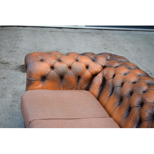 403 - Brown leather deep buttoned Chesterfield three seater sofa with metal beading, 192x98x65cm tall, cus... 