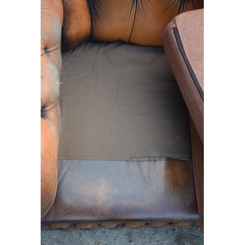 403 - Brown leather deep buttoned Chesterfield three seater sofa with metal beading, 192x98x65cm tall, cus... 