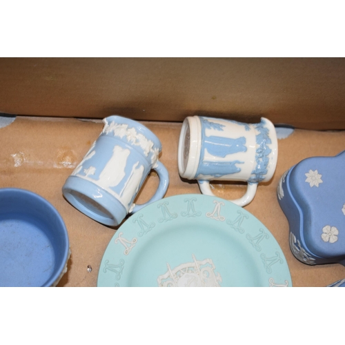 89B - Wedgwood Jasperware to include unusual turquoise Lloyds of London Tercentary pin tray, jug and other... 