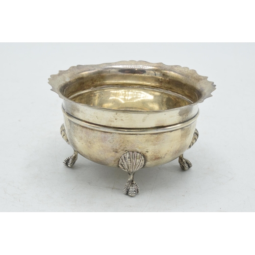 180A - Hallmarked silver bowl raised on 4 ornate feet, 85.5 grams, Birmingham 1906, 10cm diameter.