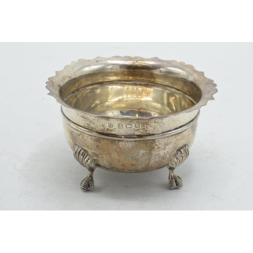 180A - Hallmarked silver bowl raised on 4 ornate feet, 85.5 grams, Birmingham 1906, 10cm diameter.