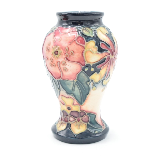 102U - Moorcroft miniature vase in the Oberon pattern, 10cm tall.