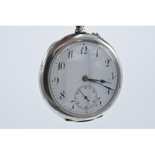 180U - Silver top wind pocket watch, in working order, indistinct mark.