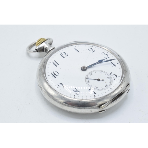 180U - Silver top wind pocket watch, in working order, indistinct mark.