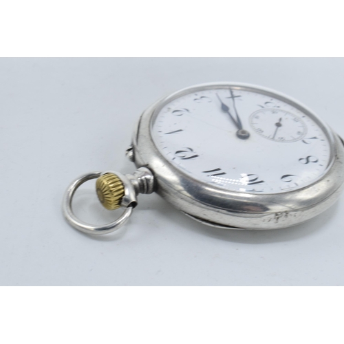 180U - Silver top wind pocket watch, in working order, indistinct mark.