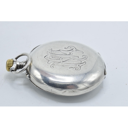 180U - Silver top wind pocket watch, in working order, indistinct mark.