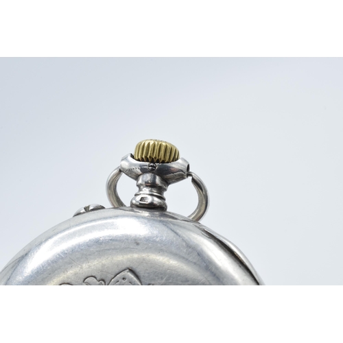 180U - Silver top wind pocket watch, in working order, indistinct mark.