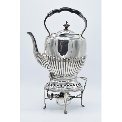 180V - Silver plated Walker and Hall spirit kettle with burner, milk and sugar (3).