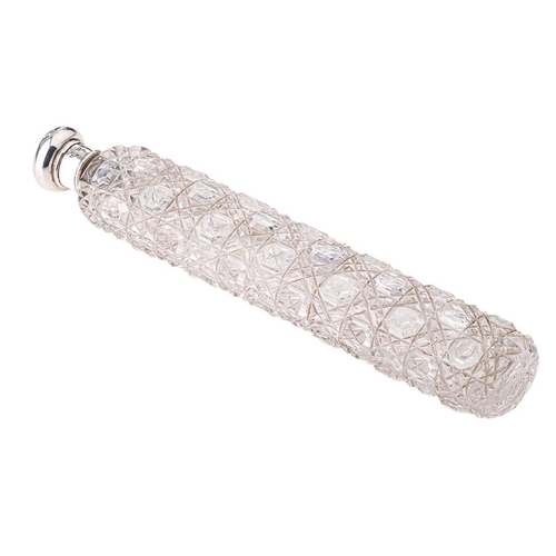 120 - Large Victorian silver and cut glass perfume bottle, 25cm long, Birmingham 1897.