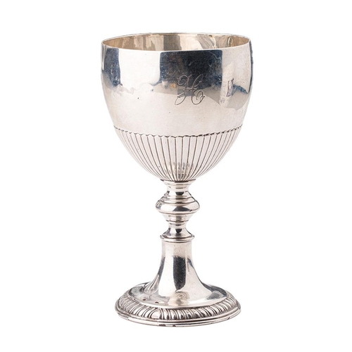 136 - Victorian silver chalice with monogram engraved, 101.2 grams, 11.5cm tall, unhallmarked.