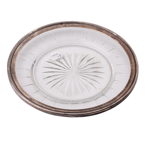 138 - French silver and glass dish, 14cm diameter.