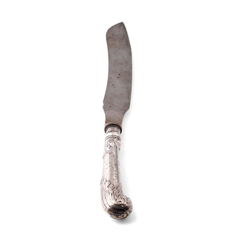 141 - Large silver handled carving knife, 34cm long hallmarks rubbed.