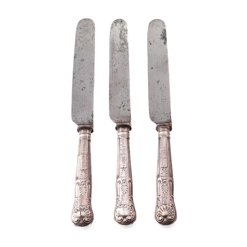 143 - A set of 3 silver handled knives, 'William Sansom & Co', 21cm long.