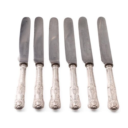 144 - A set of 6 silver handled knives, 'Harrison Bros & Howson', 23cm long, hallmarks rubbed (6).