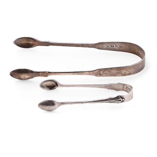 149 - A pair of Georgian silver sugar tongs with Newcastle hallmark, together with a small Victorian pair,... 