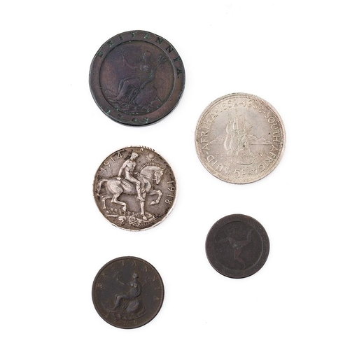 2 - A collection of coins to include 1797 Cartwheel Tuppence, 1798 Isle of Man half penny, 1799 coin, .5... 