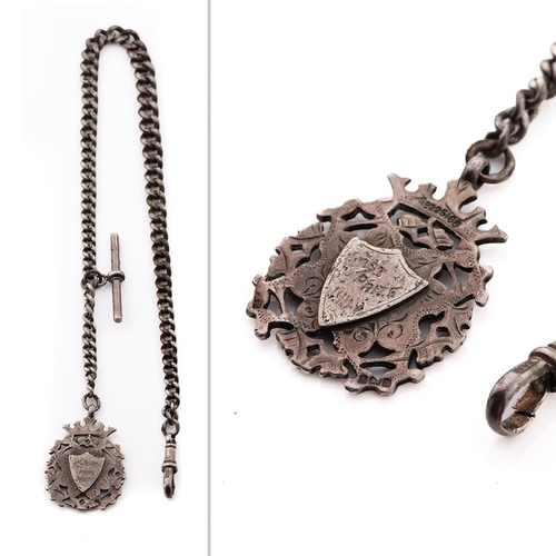 216 - Hallmarked silver Albert pocket watch chain with hallmarked T-bar and fob, 49.7 grams, 41cm long.