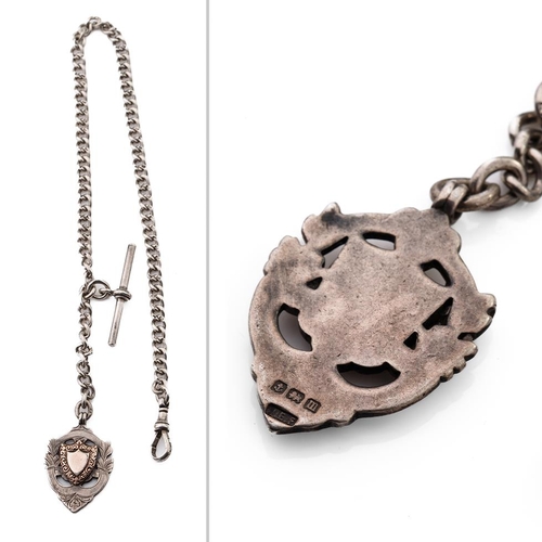 219 - Hallmarked silver Albert pocket watch chain with hallmarked T-bar and fob, 34.0 grams, 37cm long.