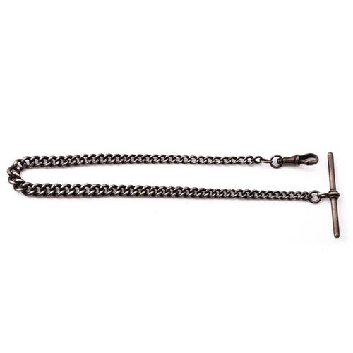 223 - Hallmarked silver Albert chain with silver T-bar, 26.8 grams, 32cm long.