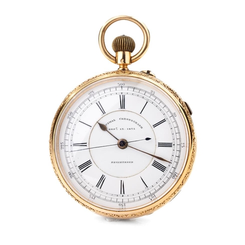 231 - Victorian 18ct gold open-face Decimal Chronograph, white enamal dial with Roman Numerals, outer seco...