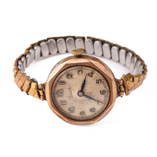 241 - 9ct gold cased ladies Everite watch on plated strap, watch back weighs 1.3 grams of 9ct plus the cas... 