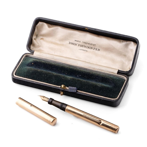 246 - 9ct gold cased Mabie Todd & Co Swan Fountain Pen, gross weight 20.4 grams, in box.