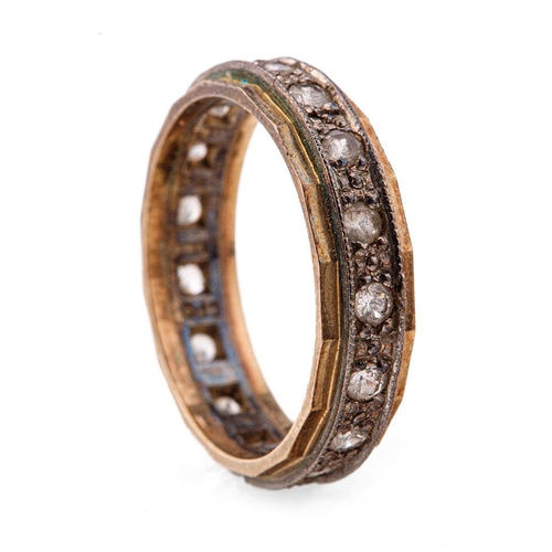 262 - 9ct gold eternity ring, 3.5 grams, size P, some stones missing.