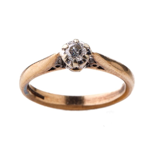 263 - 9ct gold solitaire ring set with 0.15ct diamond stone, 2.5 grams, size N.