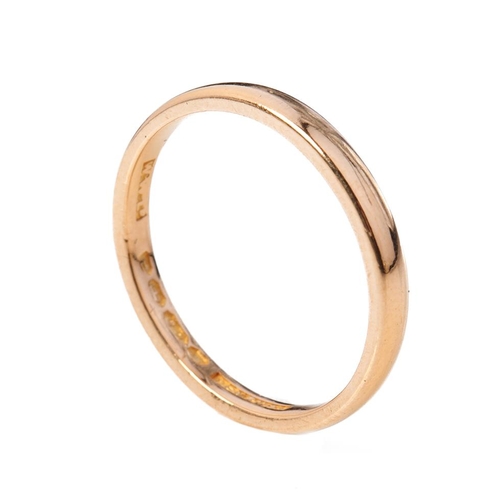 290 - 22ct gold wedding band, 2.9 grams, size L, 2.2mm, London 'CENTURY'.